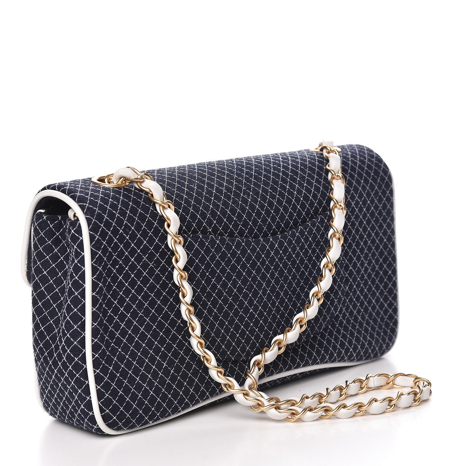 Chanel Jersey Micro Quilted Medium Single Flap Marine White 3 of 12