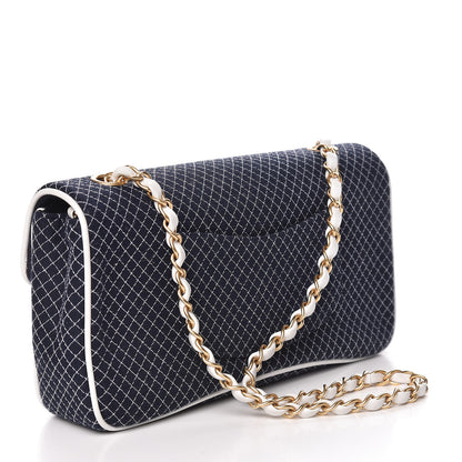 Chanel Jersey Micro Quilted Medium Single Flap Marine White 3 of 12