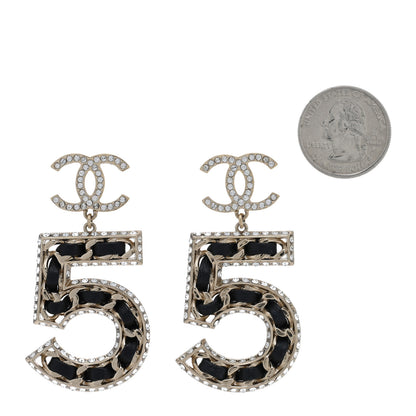 Chanel Crystal Lambskin Chain CC No 5 Drop Earrings Gold Black 2 of 5