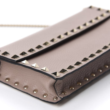 Valentino Garavani Pebbled Calfskin Rockstud Flap Wallet On Chain Poudre 5 of 10