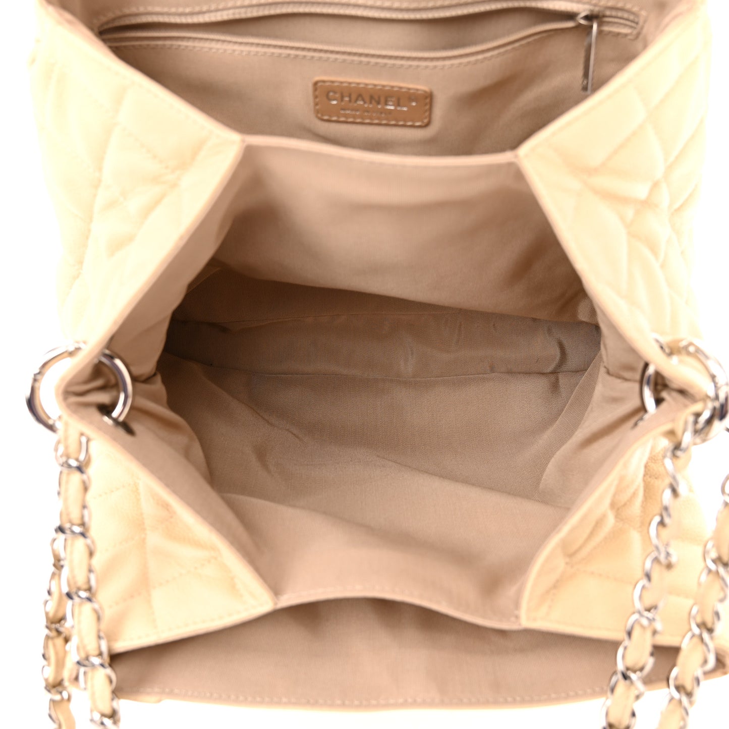 Caviar Quilted Timeless Accordion Flap Light Beige