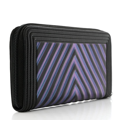 Chanel Calfskin Painted Chevron Embossed Large Boy Zip Wallet Black 3 of 9
