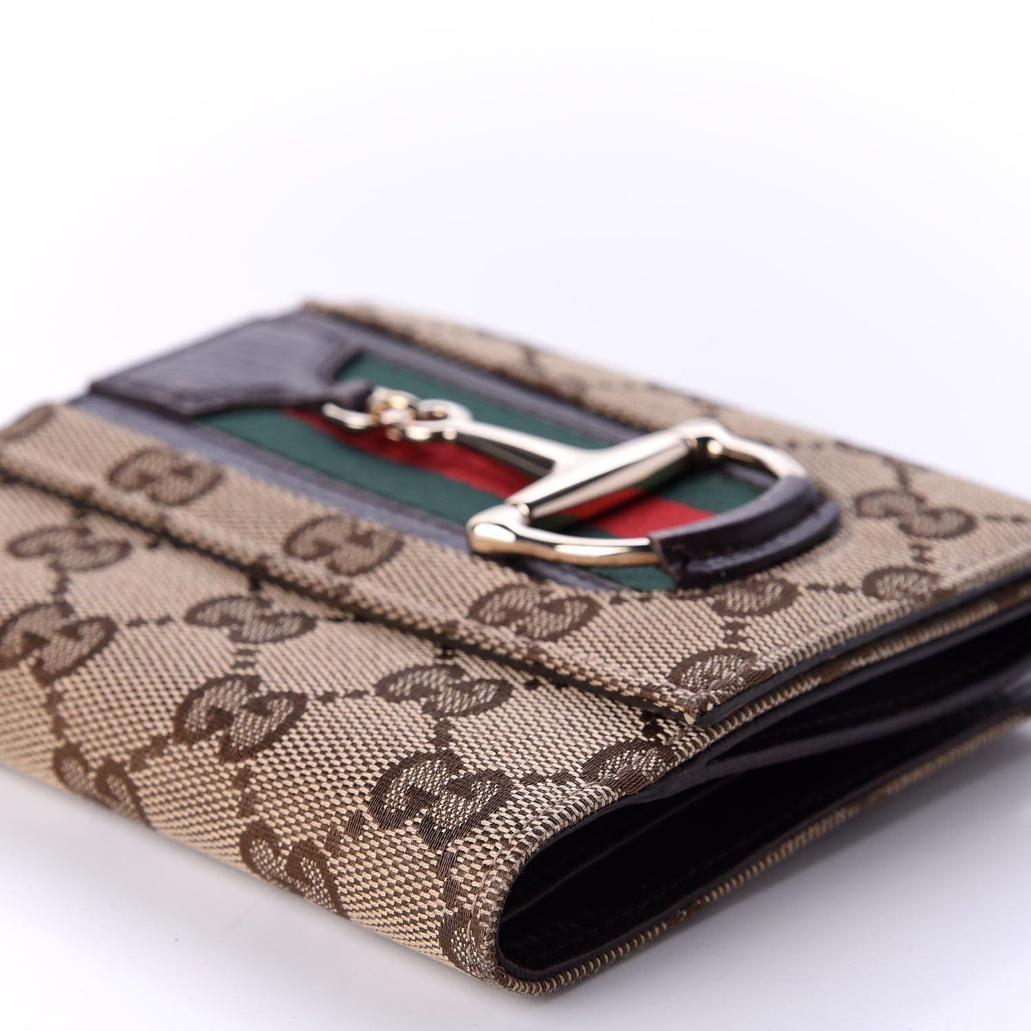 Gucci Monogram Web Hasler French Flap Wallet Brown 7 of 14