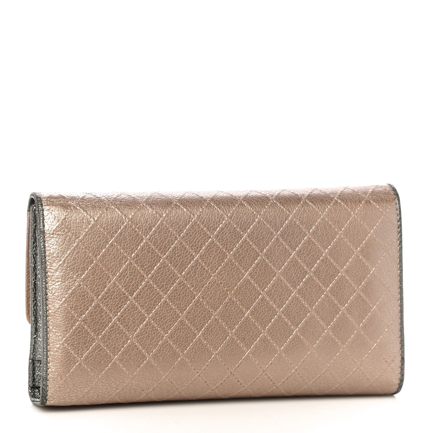 Metallic Calfskin Diamond Stitched Flap Wallet Gold