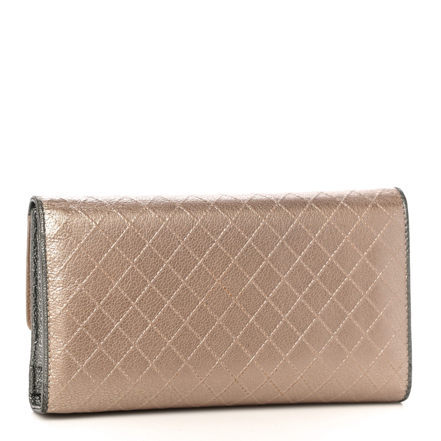Chanel Metallic Calfskin Diamond Stitched Flap Wallet Gold 3 of 21