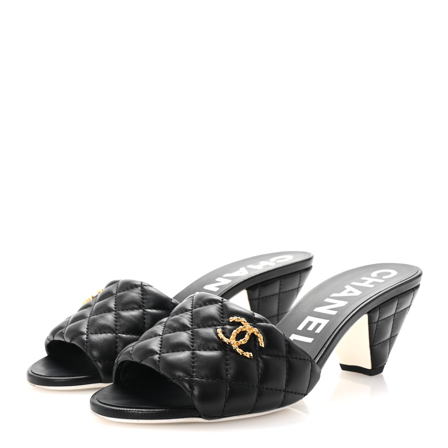 Chanel Lambskin Quilted Textured CC Mules 38 Black 4 of 10