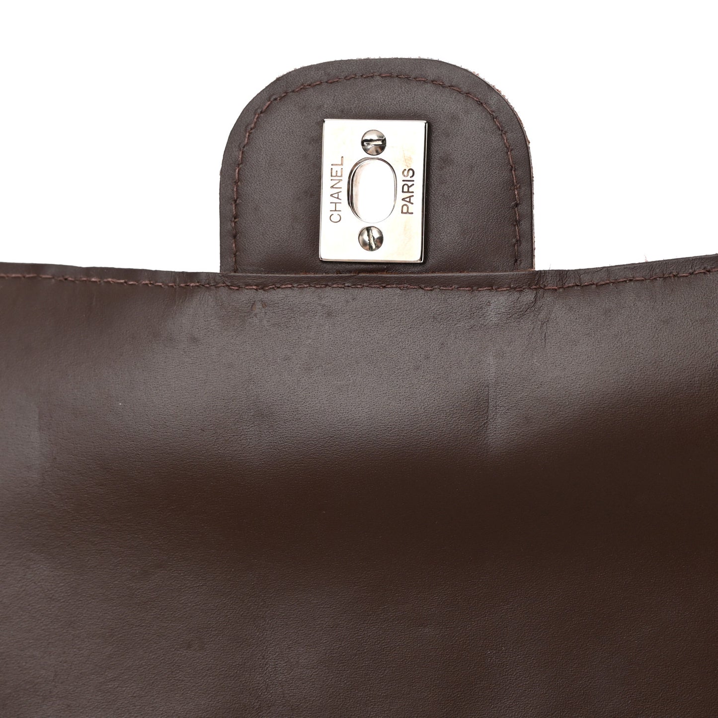 Lambskin Contrast Square Stitch Flap Brown