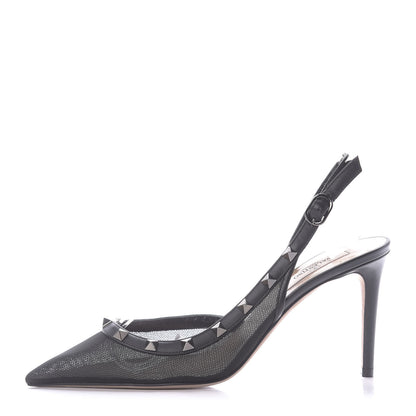 Valentino Garavani Mesh Rockstud Half D'Orsay Slingback 85mm Pumps 38.5 Black 1 of 12