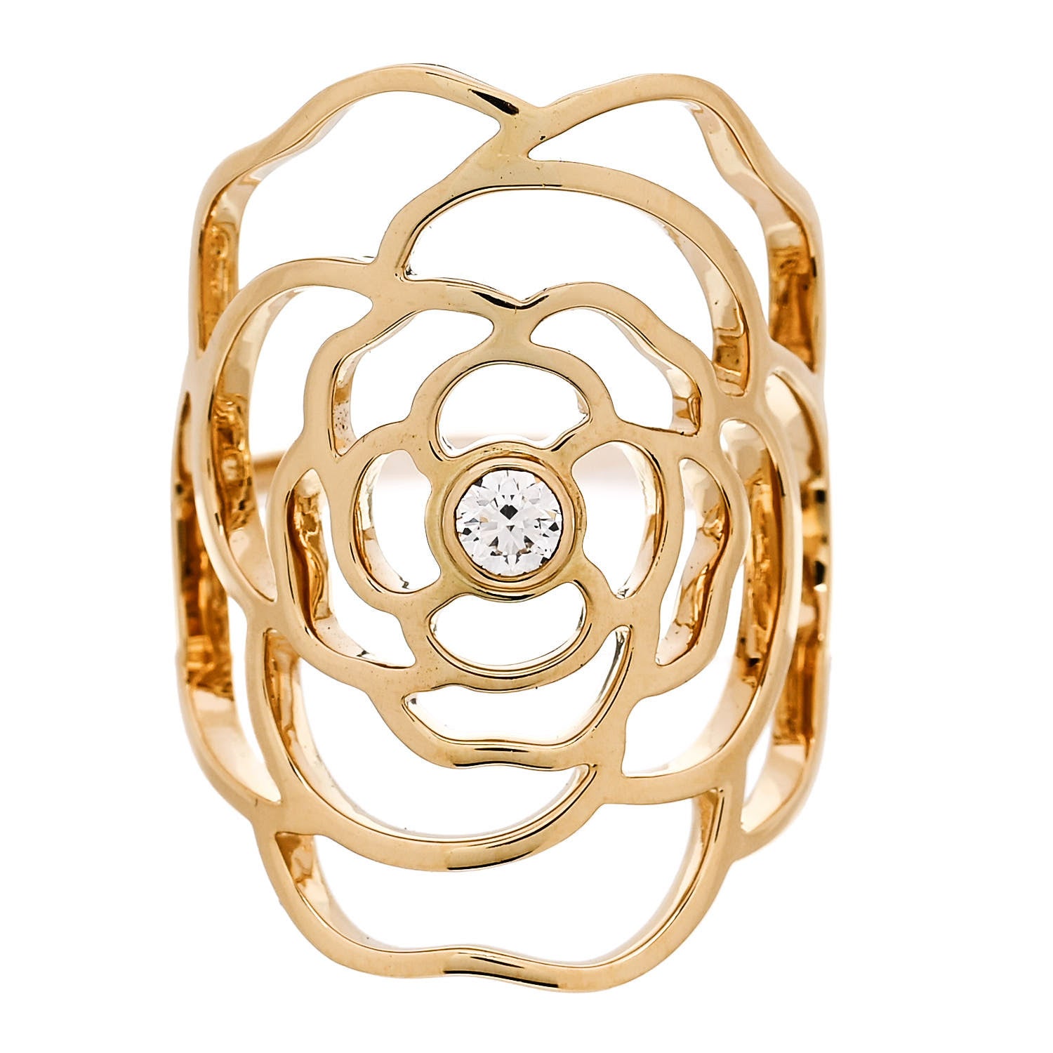 Chanel 18K Yellow Gold Diamond Petales de Camellia Ring 53 6.5 1 of 7