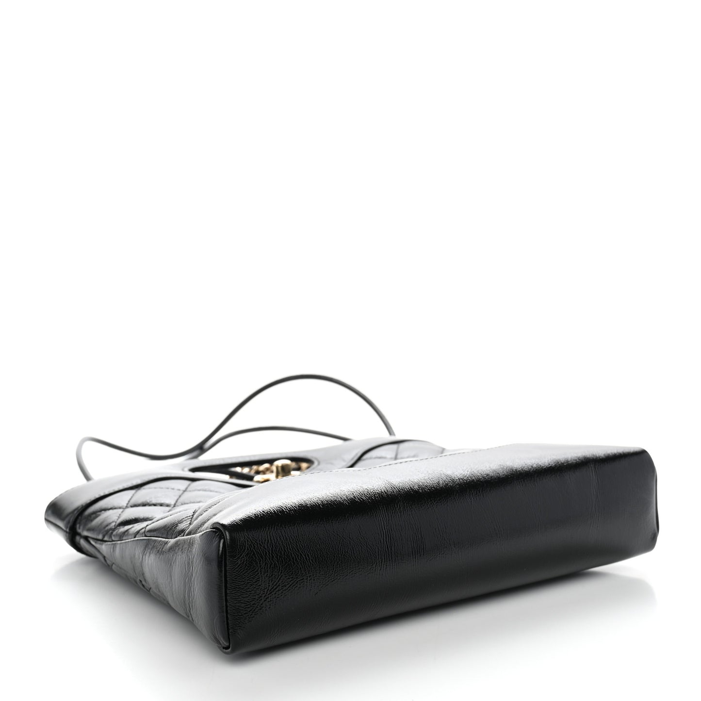 Shiny Crumpled Calfskin Quilted Mini 31 Shopping Bag Black