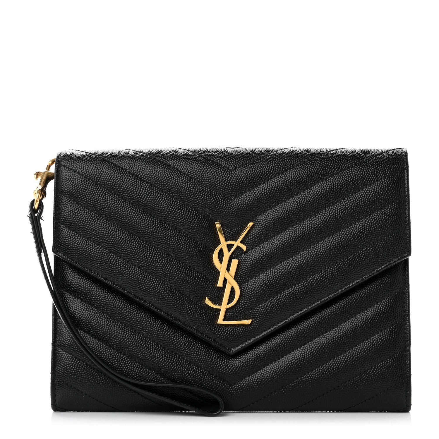Saint Laurent Grain De Poudre Matelasse Chevron Monogram Envelope Clutch Black 1 of 8
