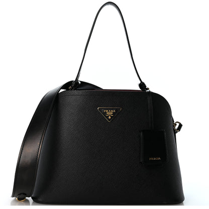 Prada Saffiano Cuir Small Matinee Tote Black Cerise 1 of 13