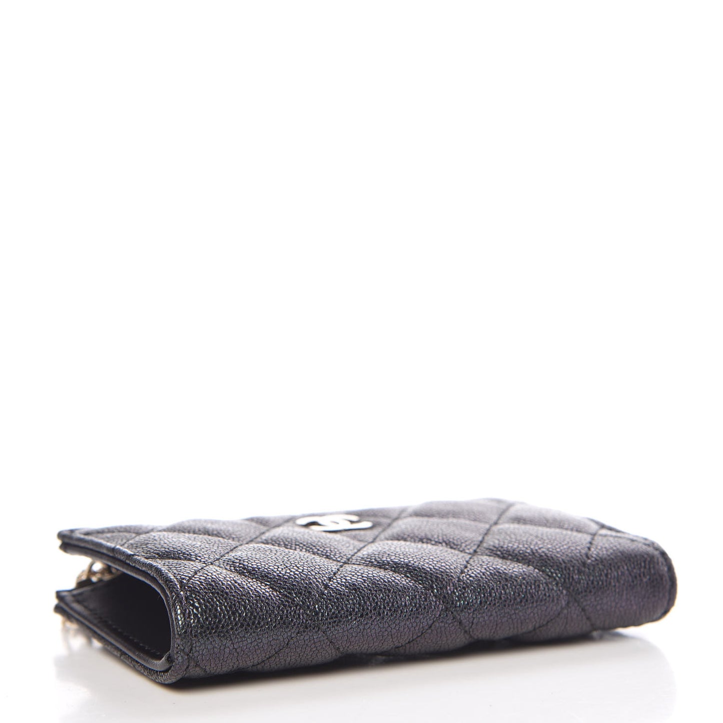 Iridescent Caviar Quilted Zipped Key Holder Case Black