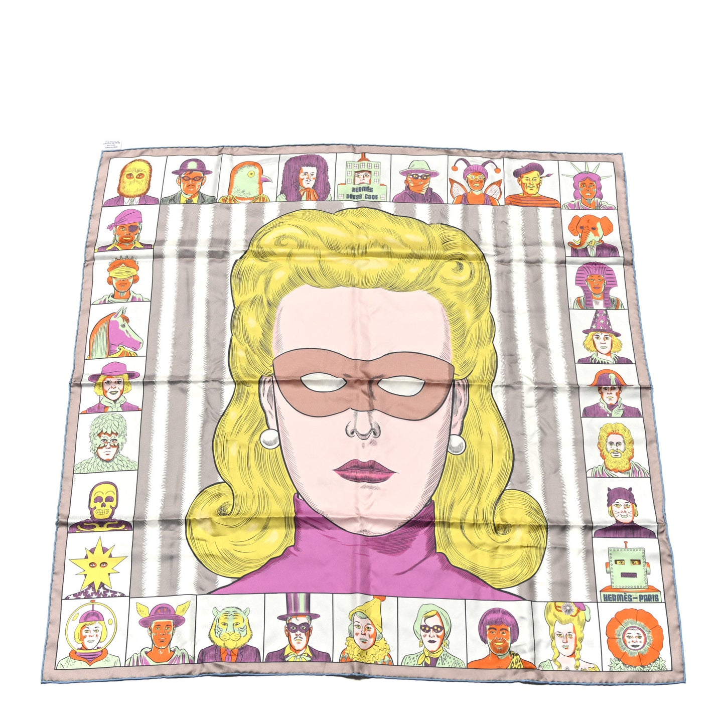 Silk Double Face Dress Code Scarf 90 Rose Jaune Multicolor