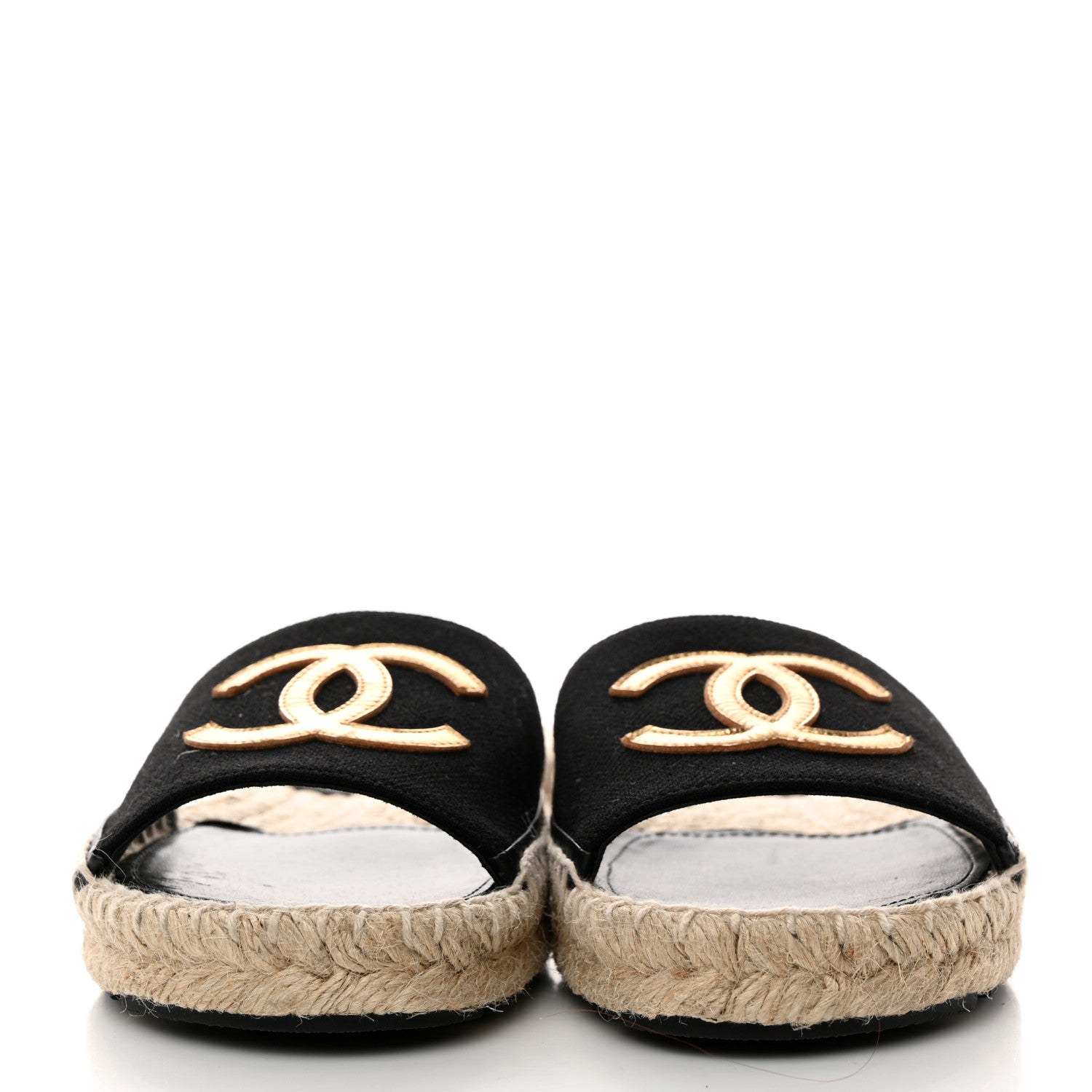 Chanel Wool Laminated Lambskin CC Slide Sandals 39 Black Gold 2 of 9