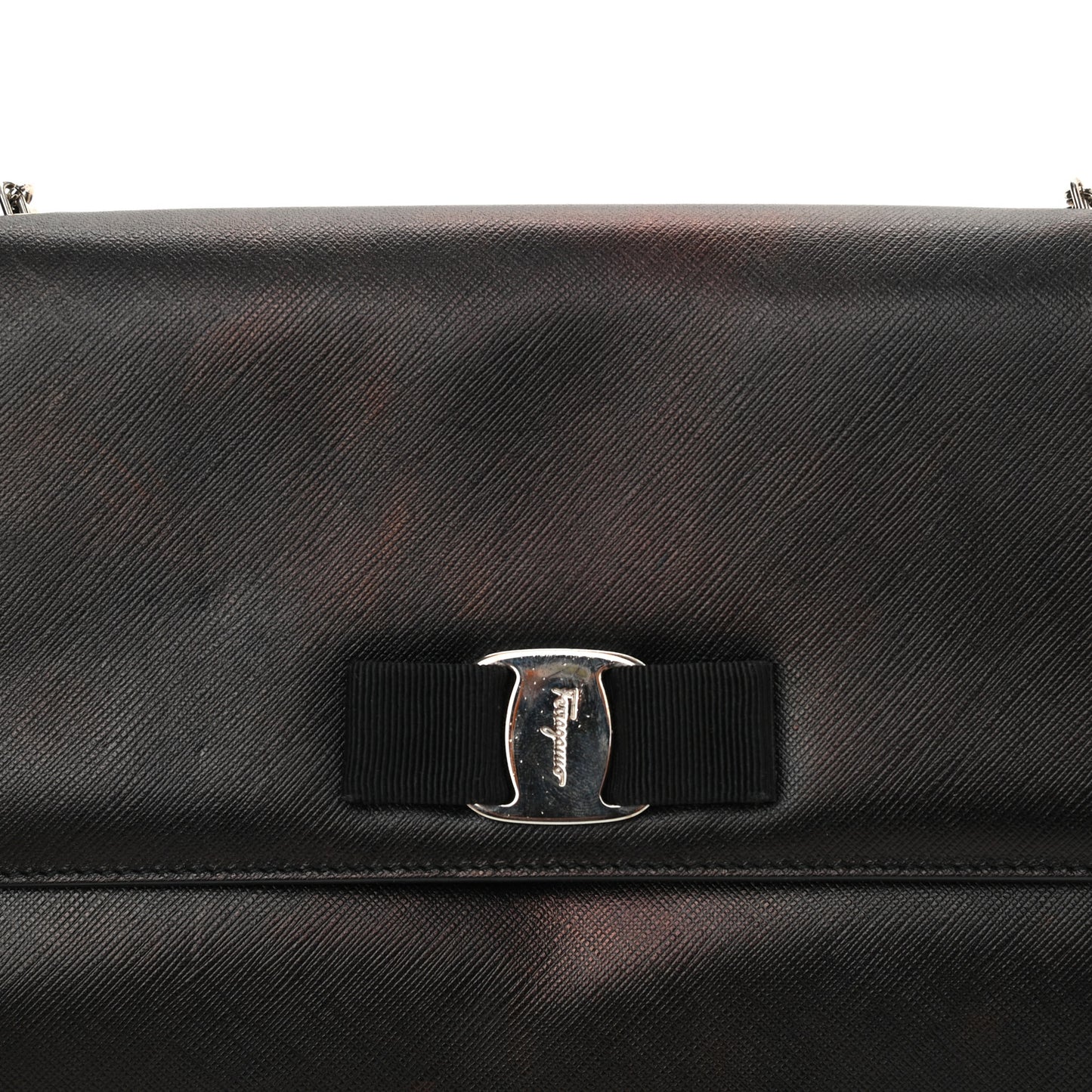 Printed Calfskin Vara Bow Chain Flap Crossbody Black