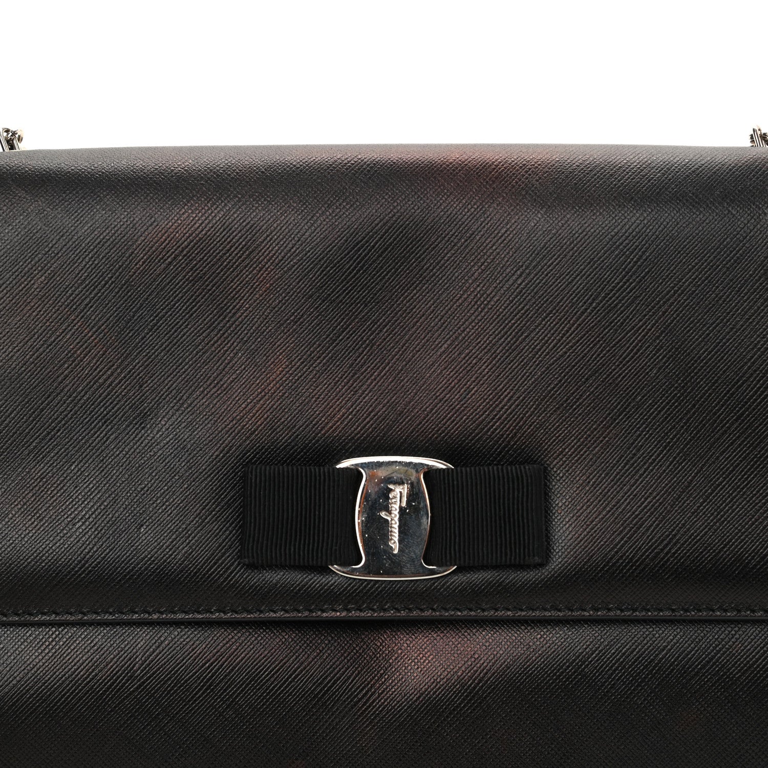 Salvatore Ferragamo Printed Calfskin Vara Bow Chain Flap Crossbody Black 13 of 15