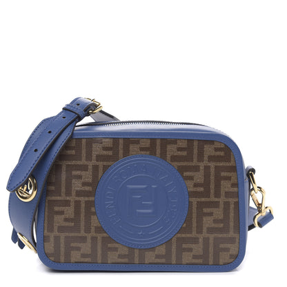 Fendi Glazed Fabric Vitello Century F is Fendi FF 1974 Stamp Patch Camera Case Mogano Panna Iris 1 of 10