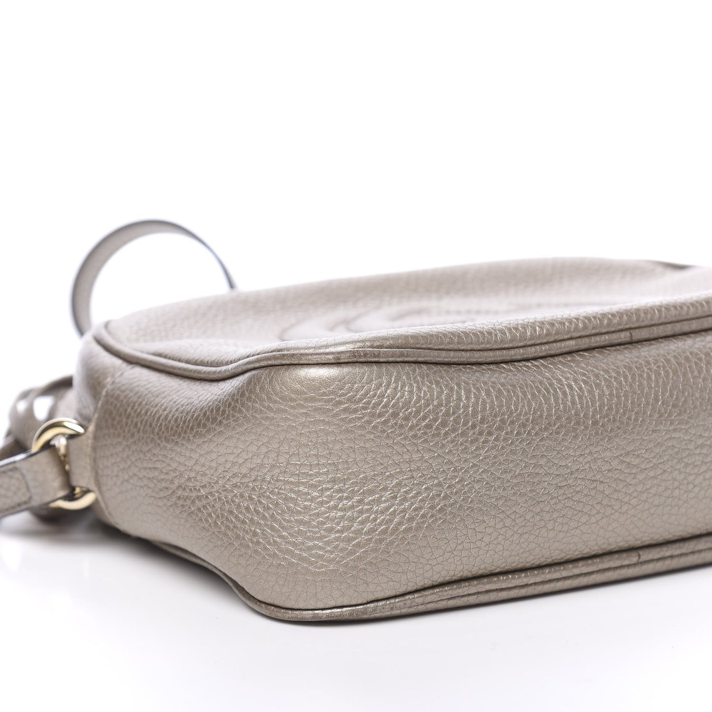 Metallic Pebbled Calfskin Small Soho Disco Bag Golden Beige