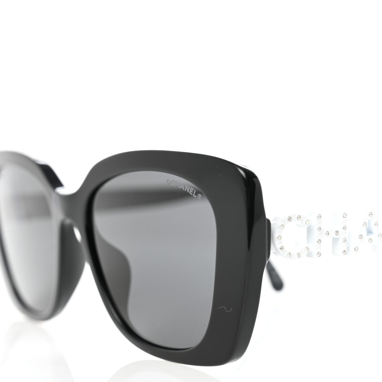 Acetate Strass Square Sunglasses 5422-B-A Black White