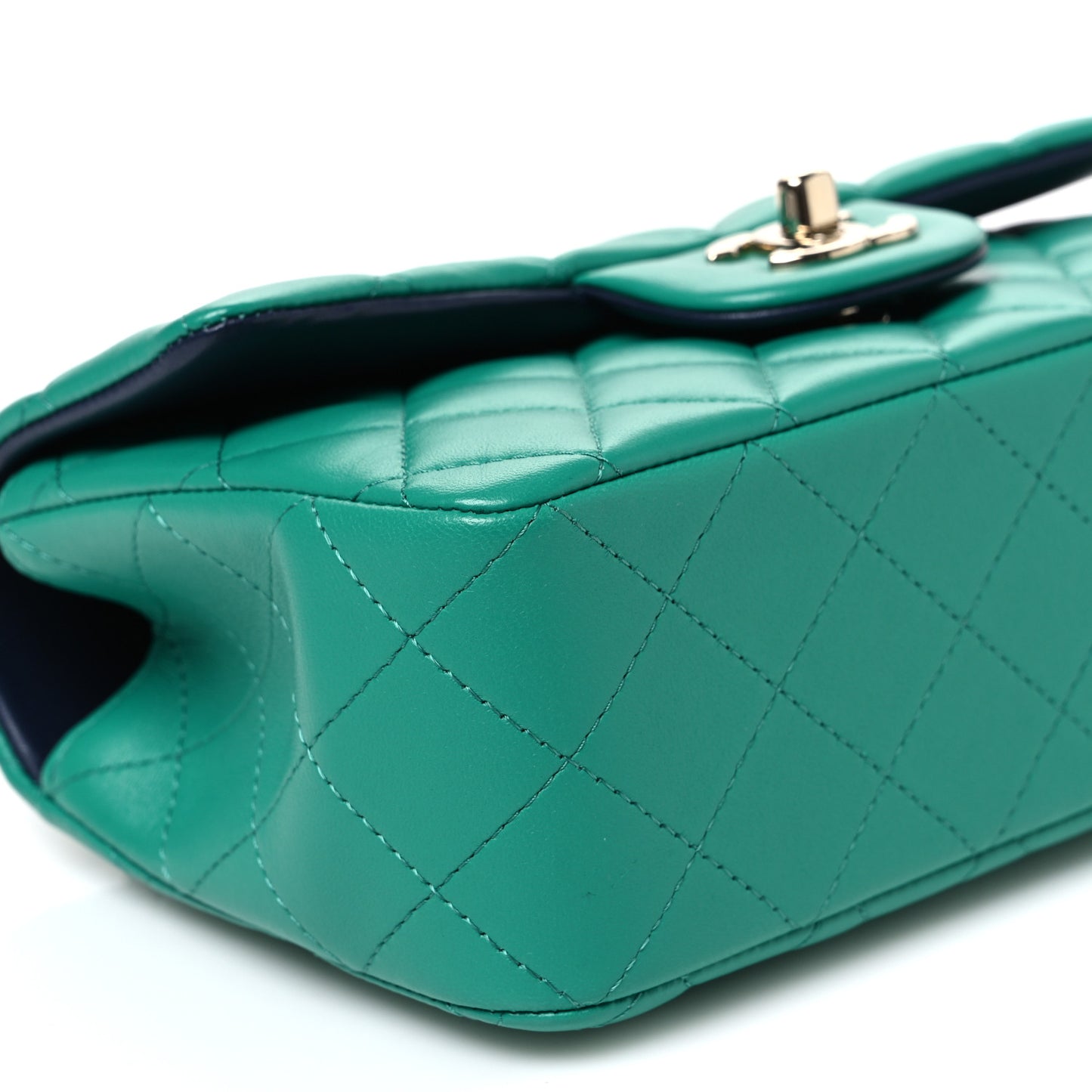 Lambskin Quilted Bi-Color Mini Top Handle Rectangular Flap Green Dark Blue