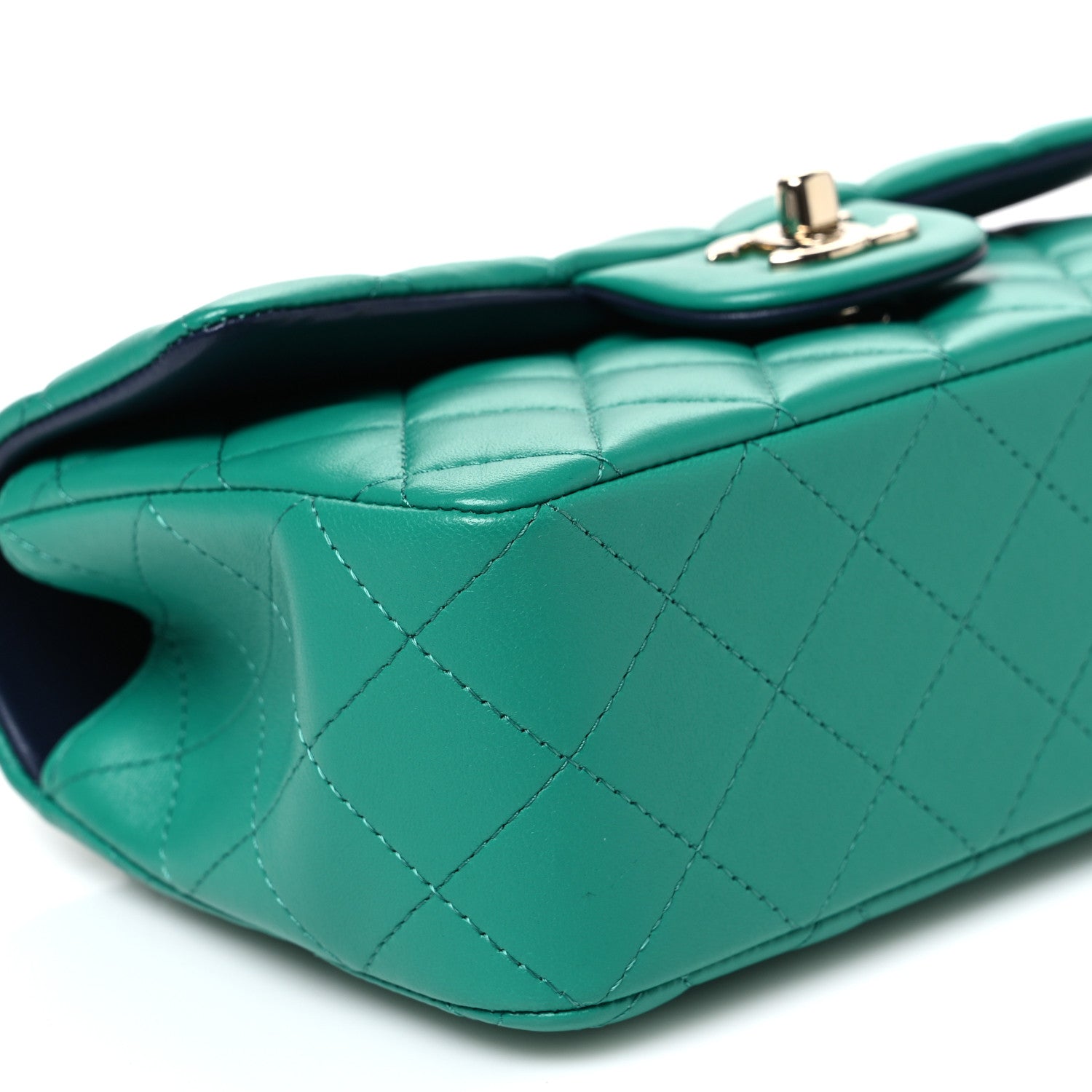 Chanel Lambskin Quilted Bi-Color Mini Top Handle Rectangular Flap Green Dark Blue 9 of 10