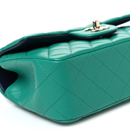 Chanel Lambskin Quilted Bi-Color Mini Top Handle Rectangular Flap Green Dark Blue 9 of 10