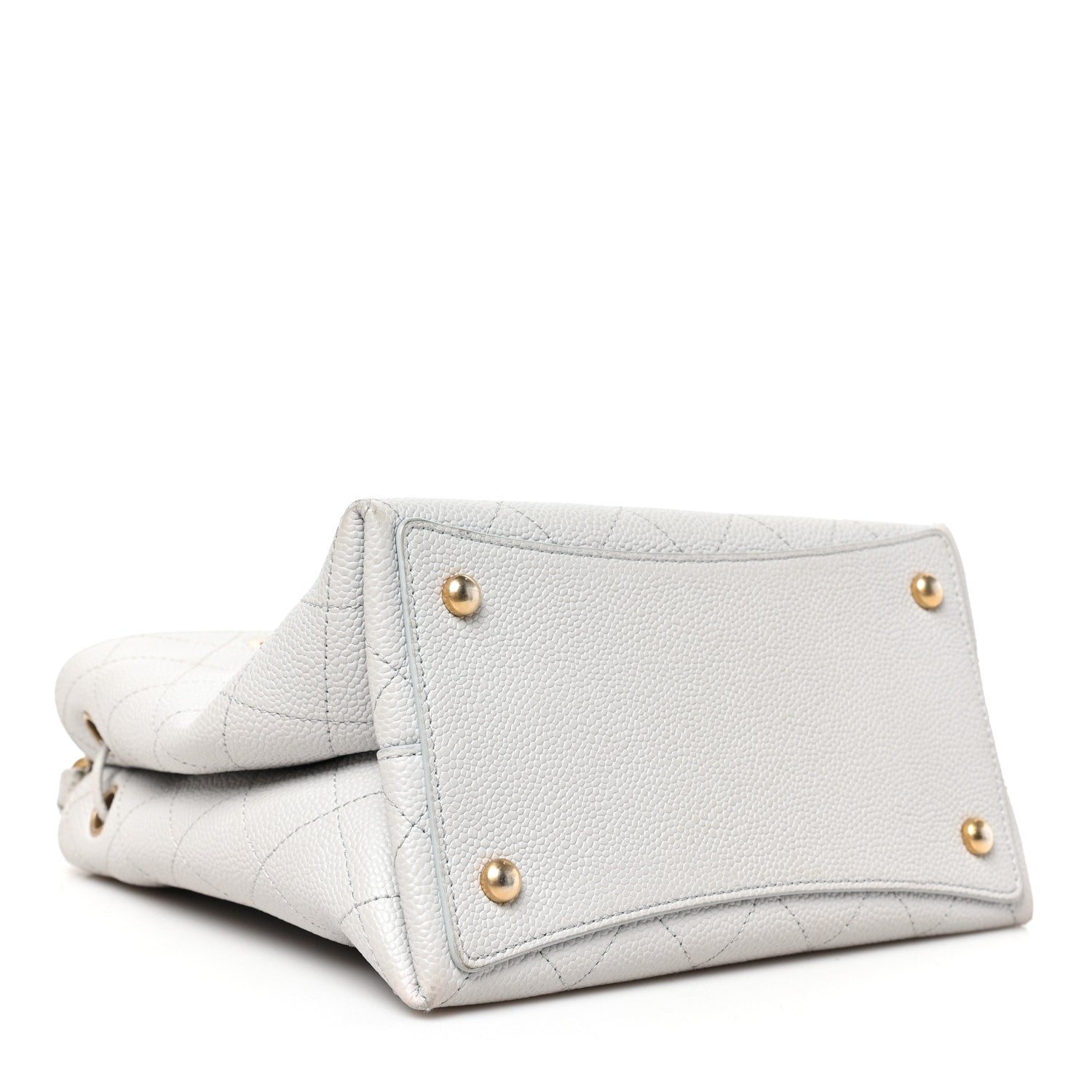 Chanel Caviar Diamond Stitched CC Bucket Drawstring Bag Light Grey 7 of 15
