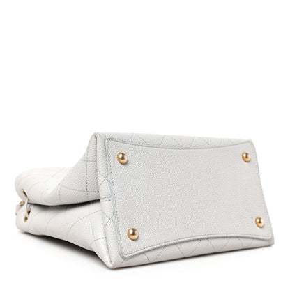 Chanel Caviar Diamond Stitched CC Bucket Drawstring Bag Light Grey 7 of 15