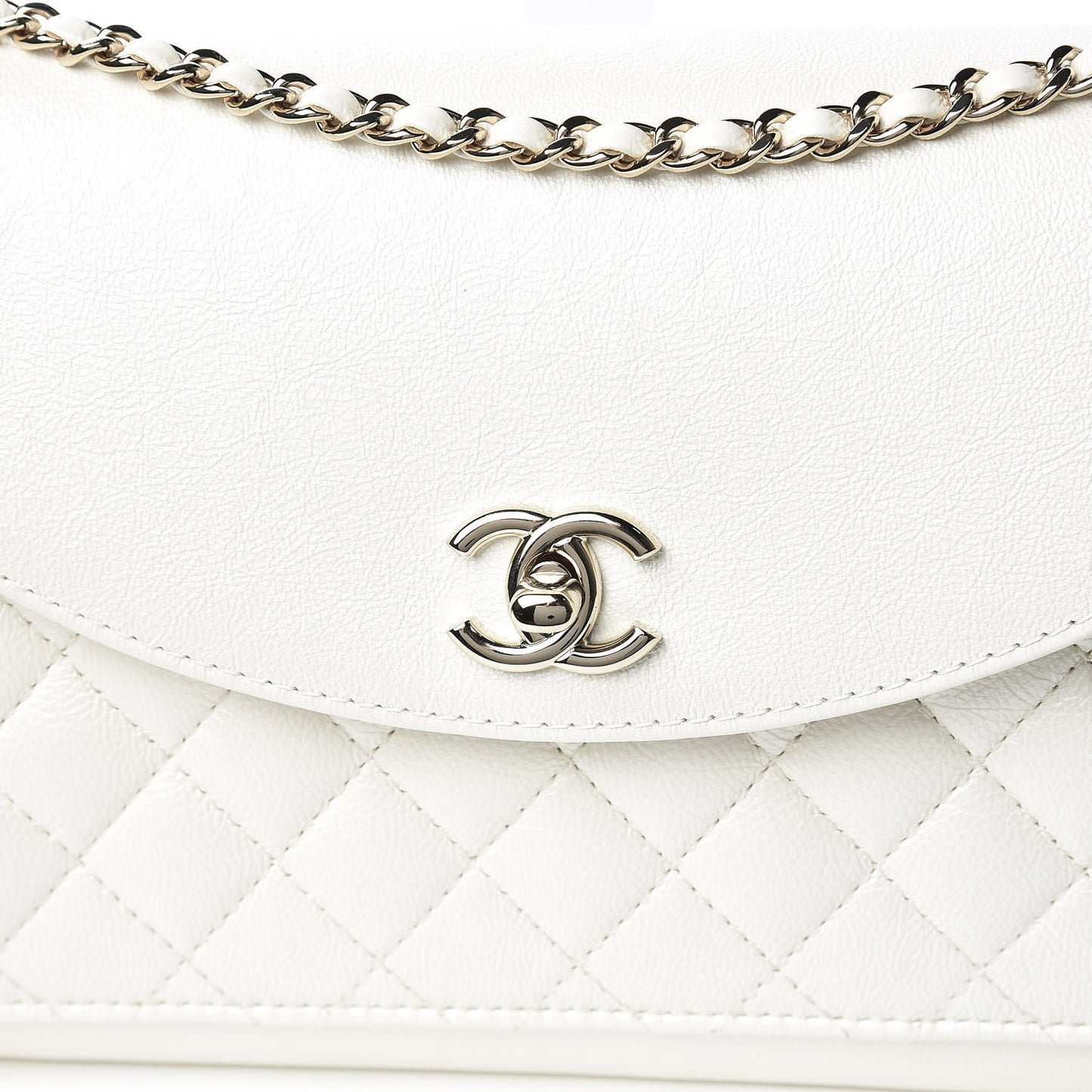 Iridescent Calfskin Smart Pocket Flap Bag White
