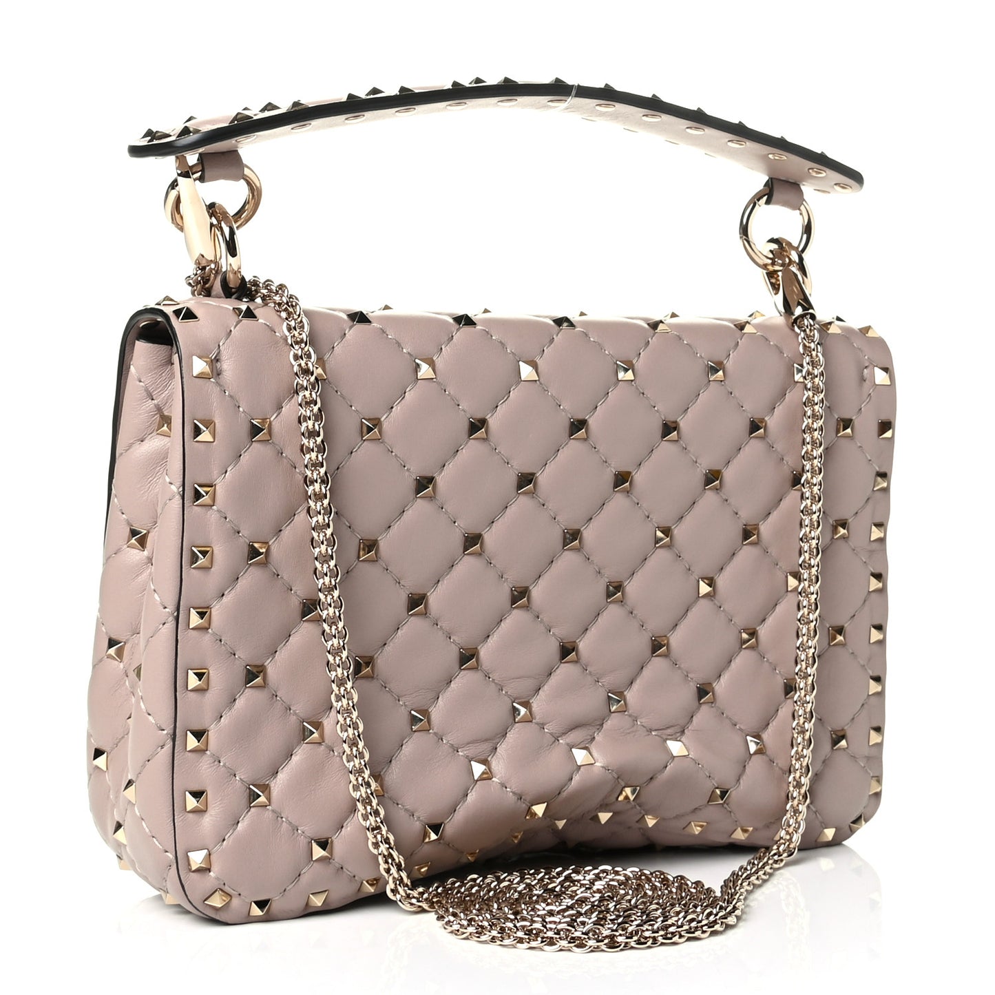 Lambskin Medium Rockstud Spike Shoulder Bag Poudre