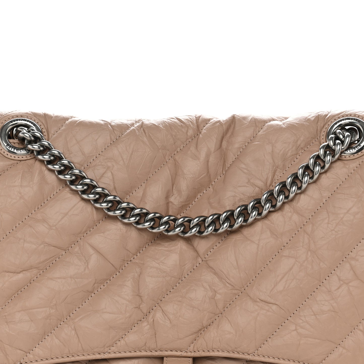 Crushed Calfskin Quilted Silver Hardware Large Crush Chain Bag Nude