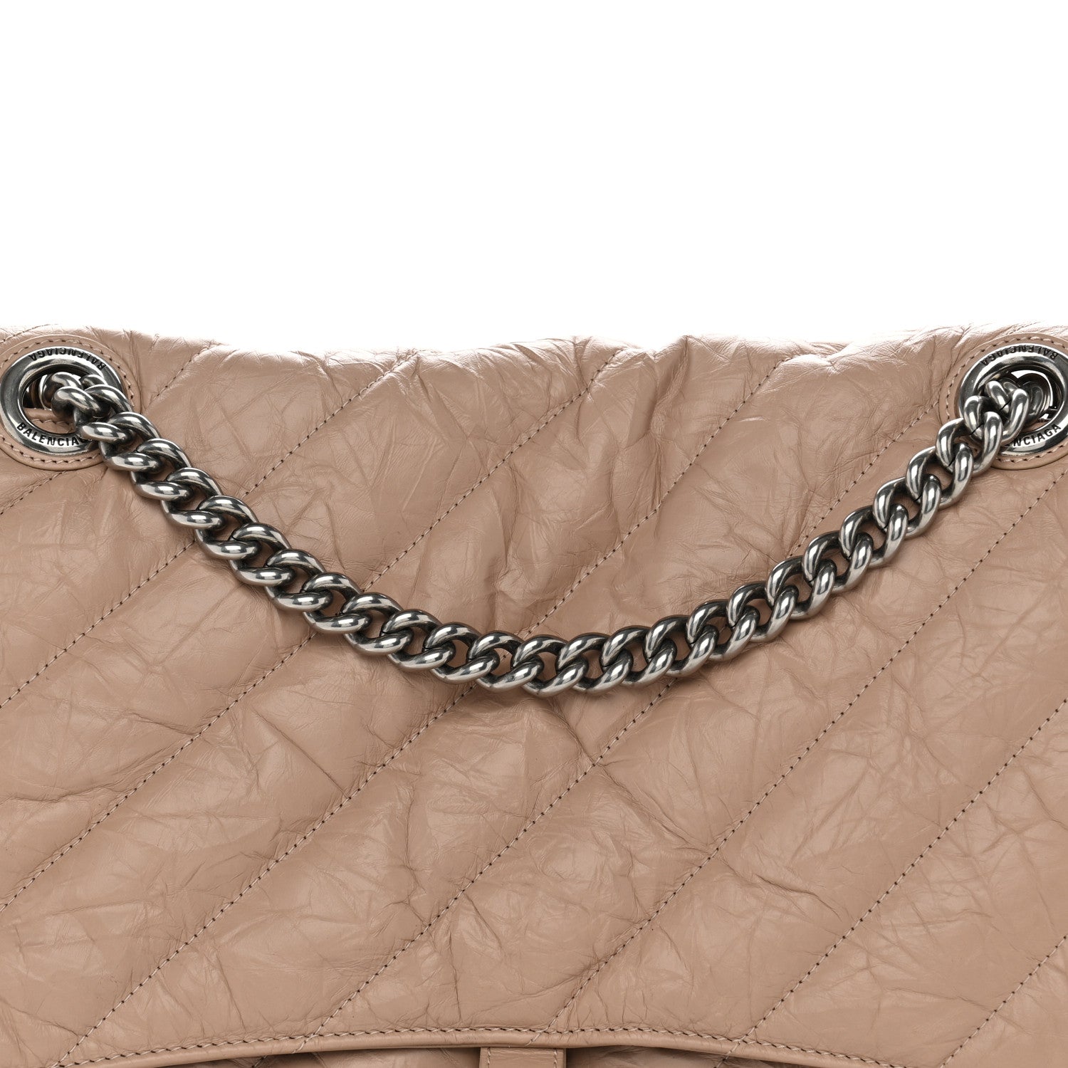 Balenciaga Crushed Calfskin Quilted Silver Hardware Large Crush Chain Bag Nude 7 of 9