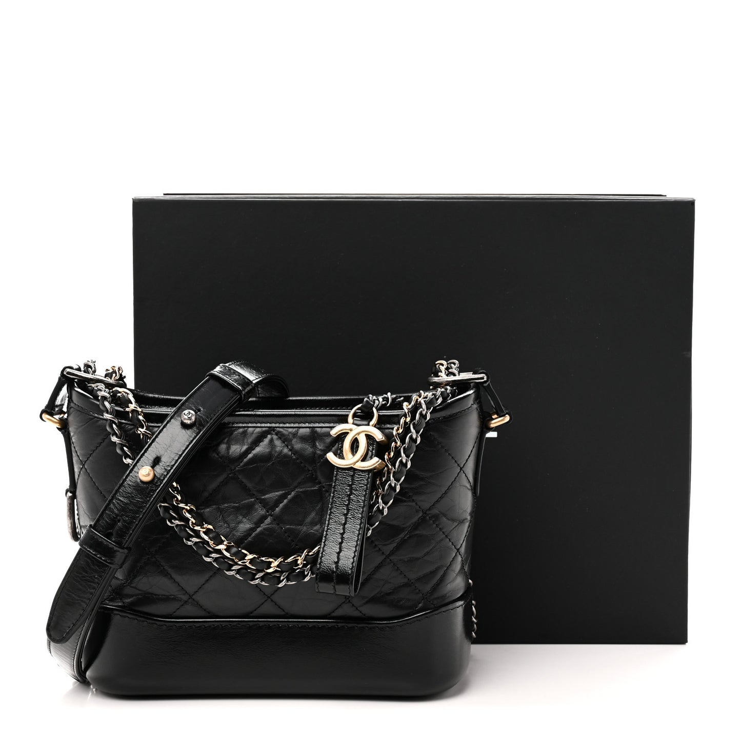 Aged Calfskin Quilted Small Gabrielle Hobo Black