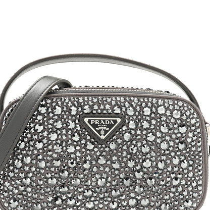 Prada Satin Crystal Metal Triangle Logo Odette Crossbody Fumo 8 of 10