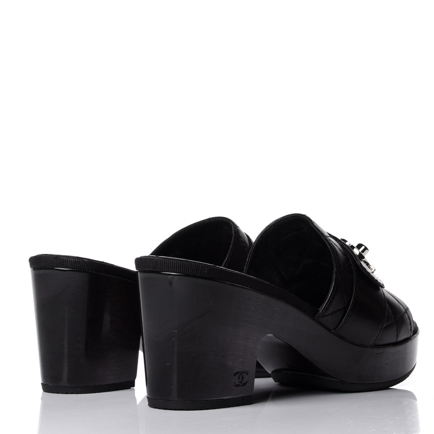 Lambskin Quilted Turn Lock CC Platform Mule 38 Black