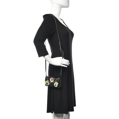 Fendi Shiny Nappa Rabbit Fur Crystal Flowerland Micro Buggie Baguette Black Mojito Multicolor 2 of 11