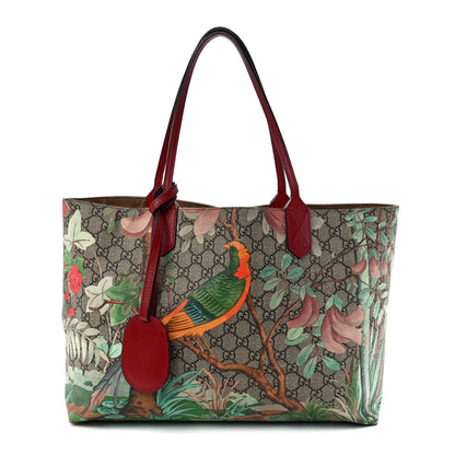 Gucci GG Supreme Monogram Tian Medium Shopping Tote Beige Multicolor Red 1 of 15