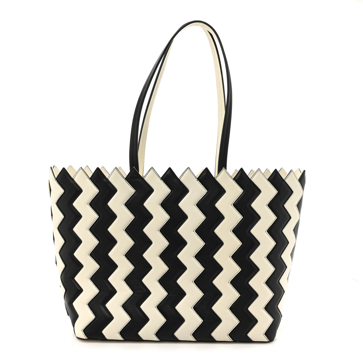 Calfskin ZigZag Tote Black White