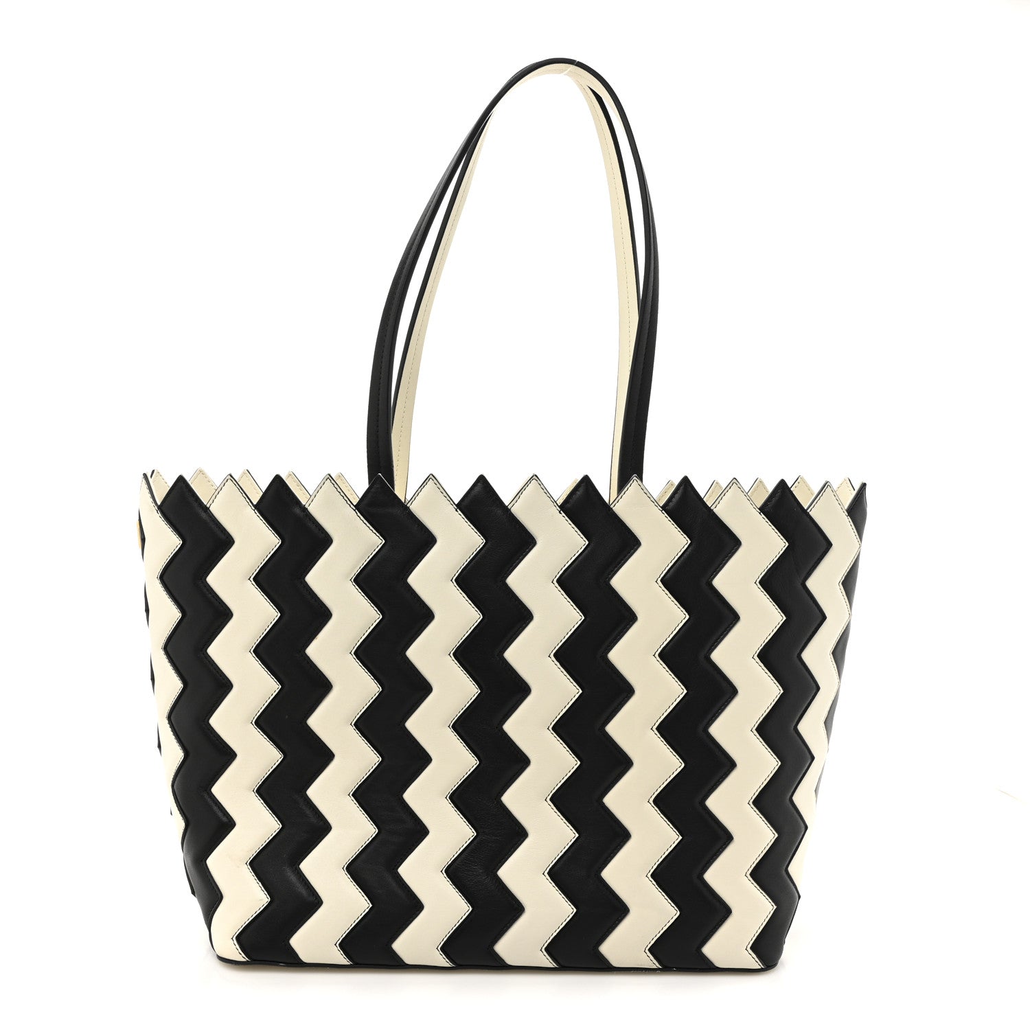 Salvatore Ferragamo Calfskin ZigZag Tote Black White 1 of 14