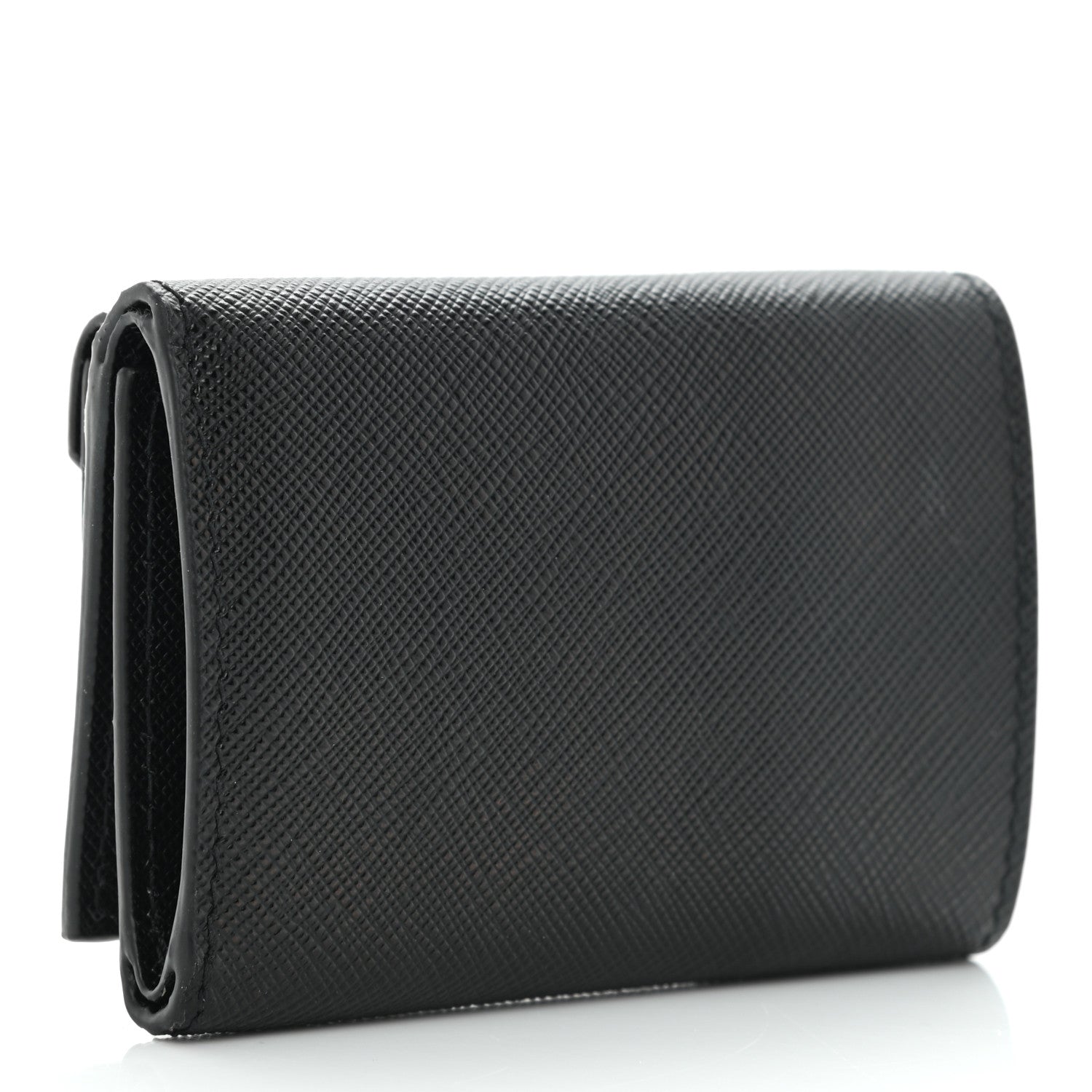 Prada Saffiano Metal Tri-Fold Envelope Card Holder Wallet Black 4 of 9