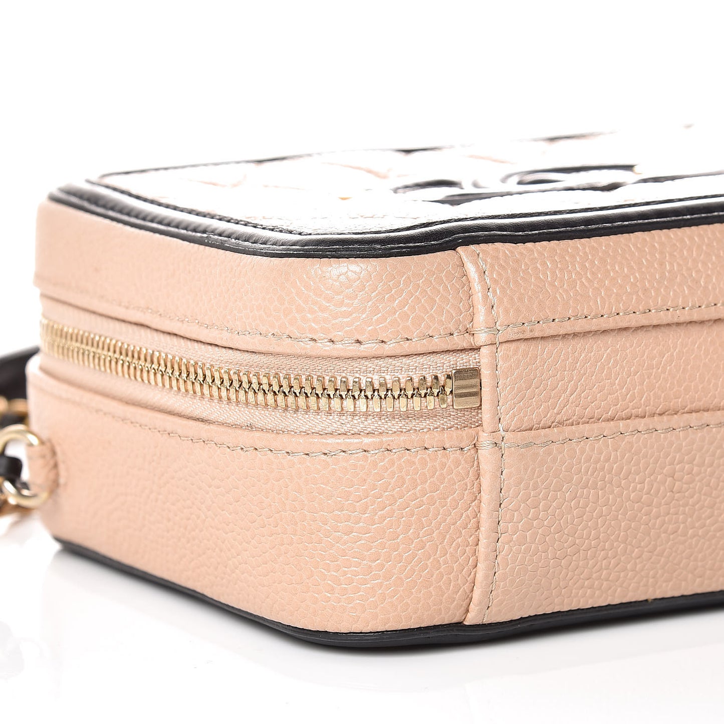 Caviar Quilted Small CC Filigree Vanity Case Beige Black