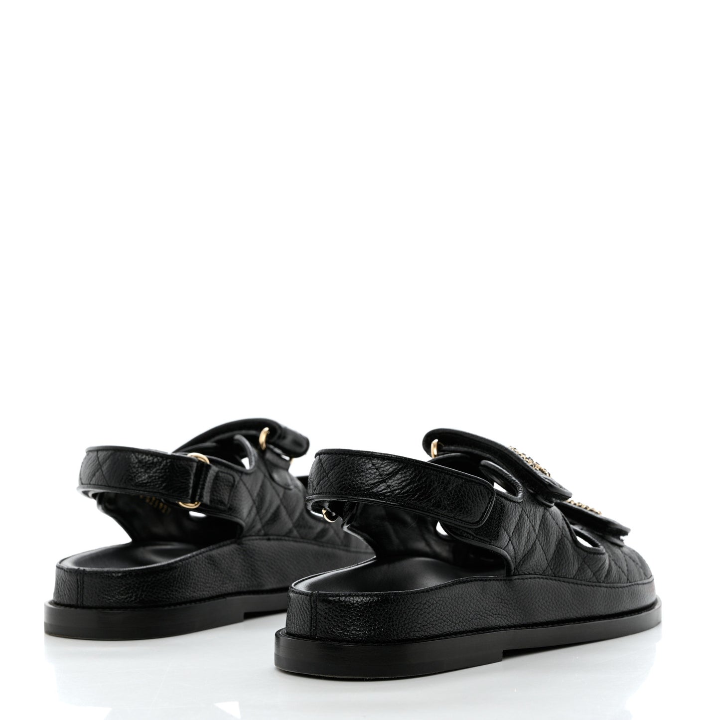 Grained Calfskin Velcro Dad Sandals 37 Black