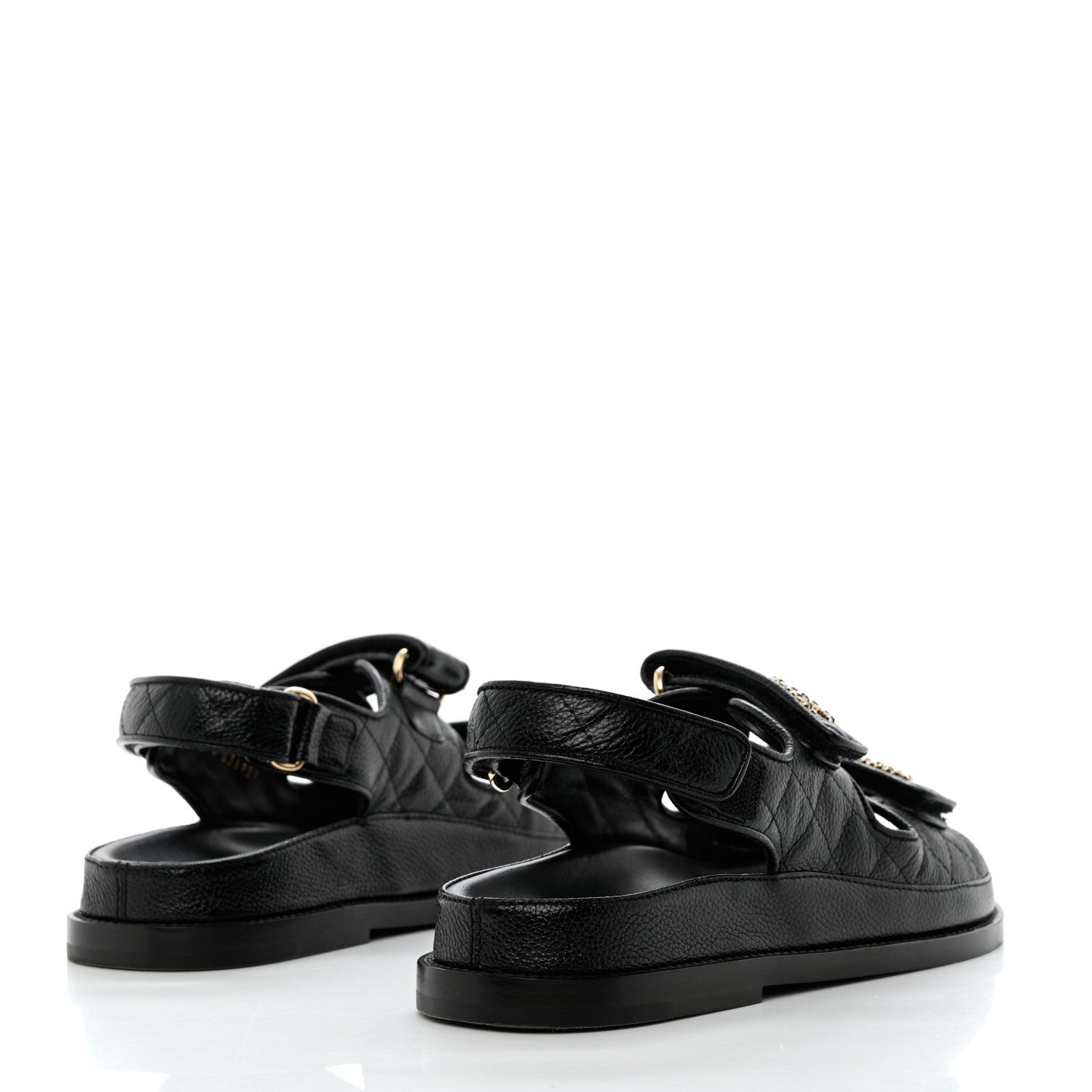 Chanel Grained Calfskin Velcro Dad Sandals 37 Black 4 of 11