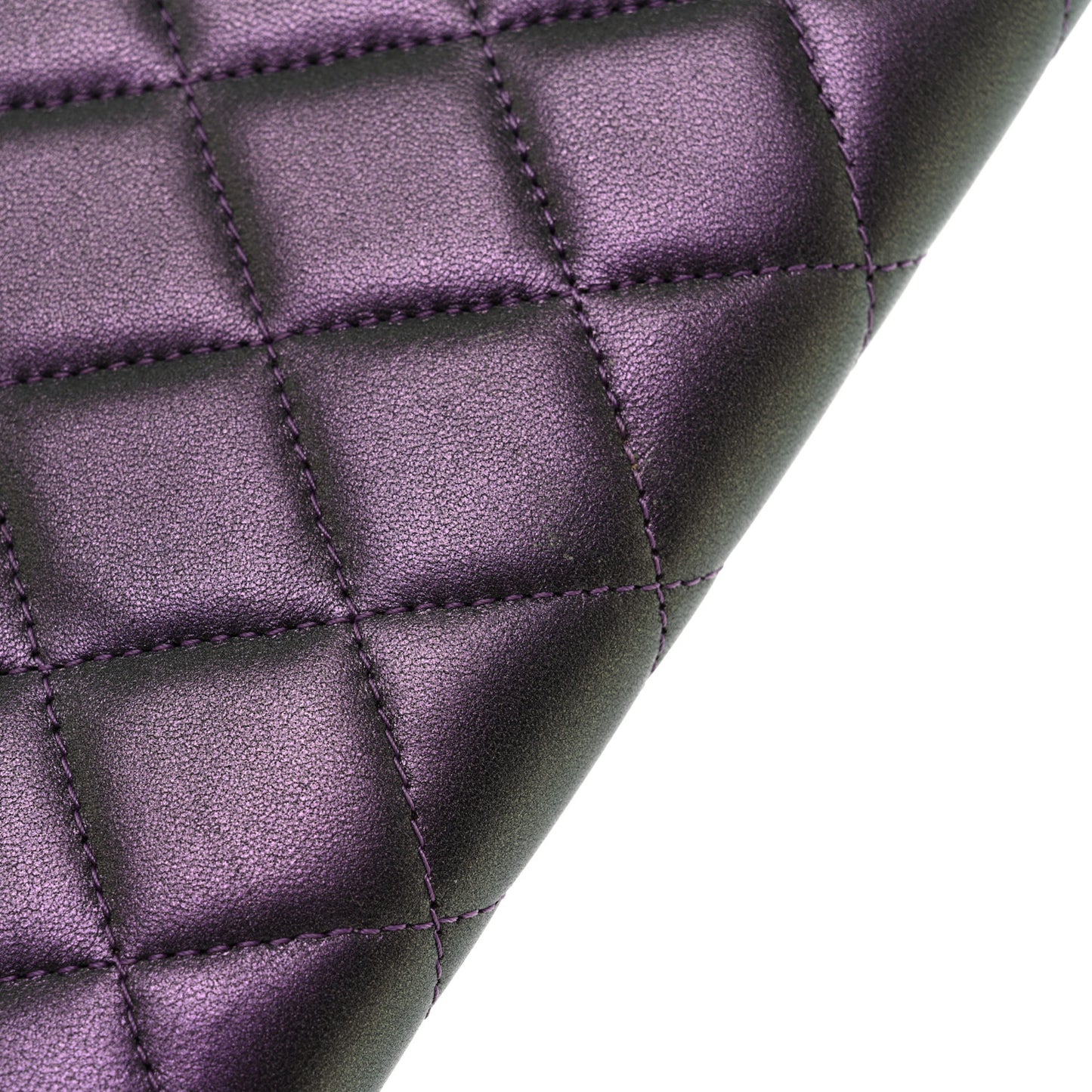 Iridescent Lambskin Quilted Large Gusset Flap Wallet Purple