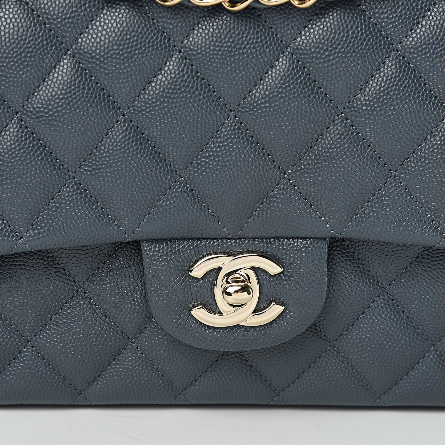 Caviar Quilted Medium Double Flap Dark Grey