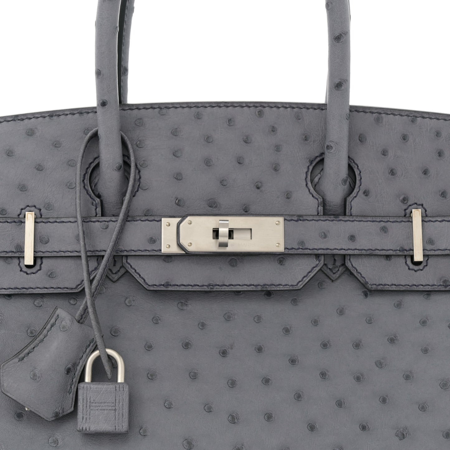 Ostrich Horseshoe Birkin 30 Gris Agate Rouge Vif