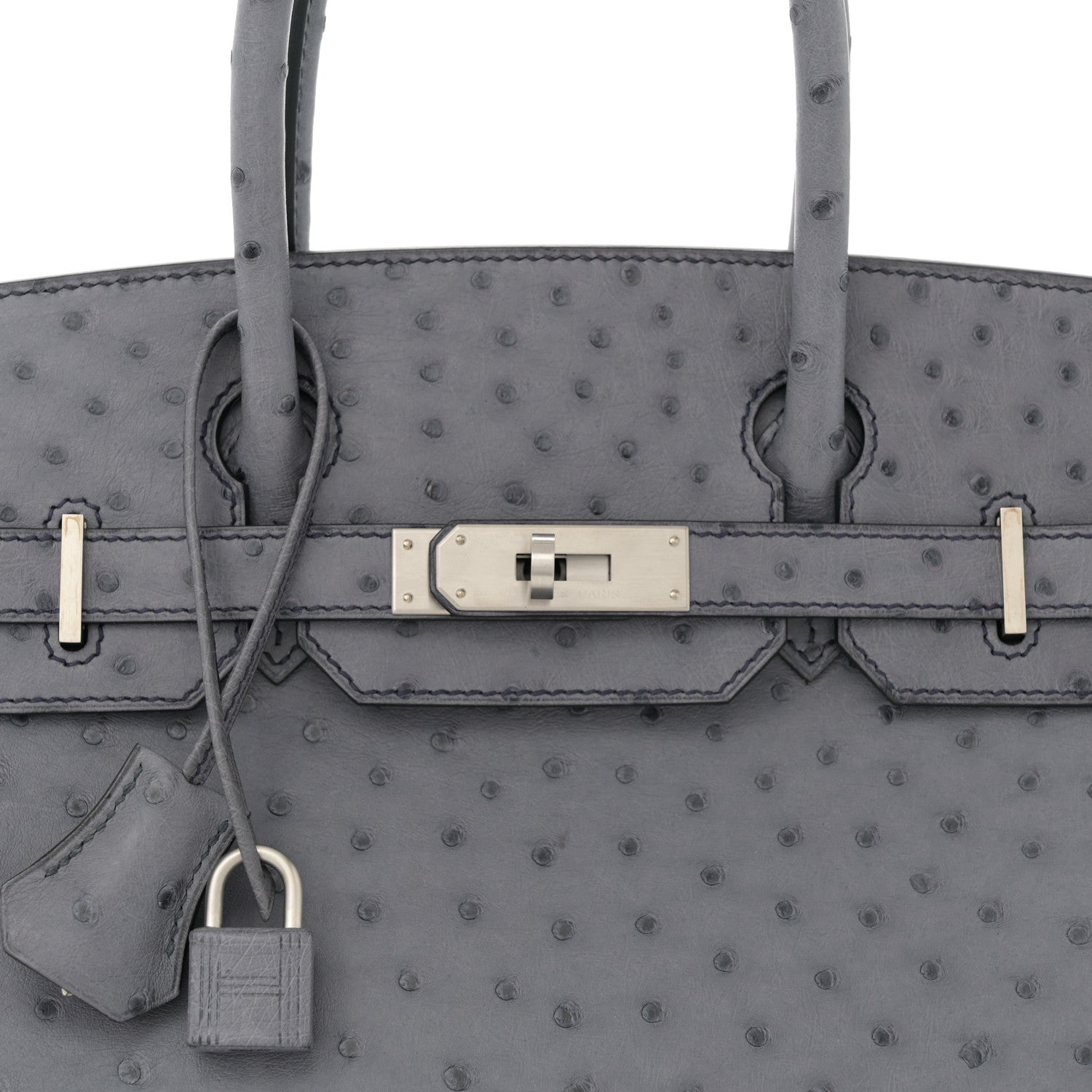 Hermes Ostrich Horseshoe Birkin 30 Gris Agate Rouge Vif 8 of 13