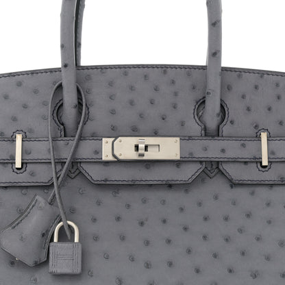 Hermes Ostrich Horseshoe Birkin 30 Gris Agate Rouge Vif 8 of 13