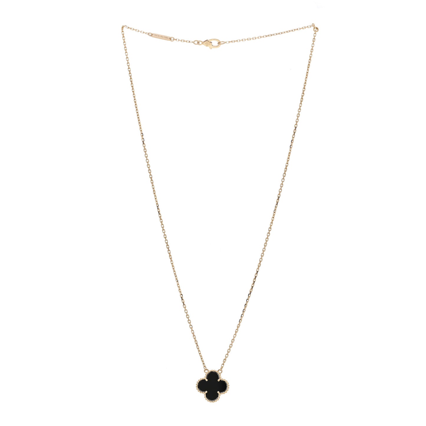 18K Yellow Gold Black Onyx Vintage Alhambra Pendant Necklace